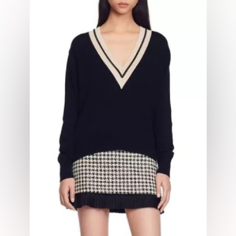 Sandro black v-neck wool and cashmere sweater - Picture 3 of 3